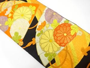 桧扇に菊模様織り出し　袋帯